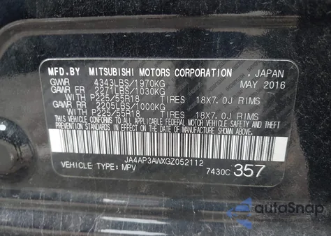 2016 Mitsubishi Outlander Sport 2.4 Es из США, поврежденный, VIN JA4AP3AWXGZ052112